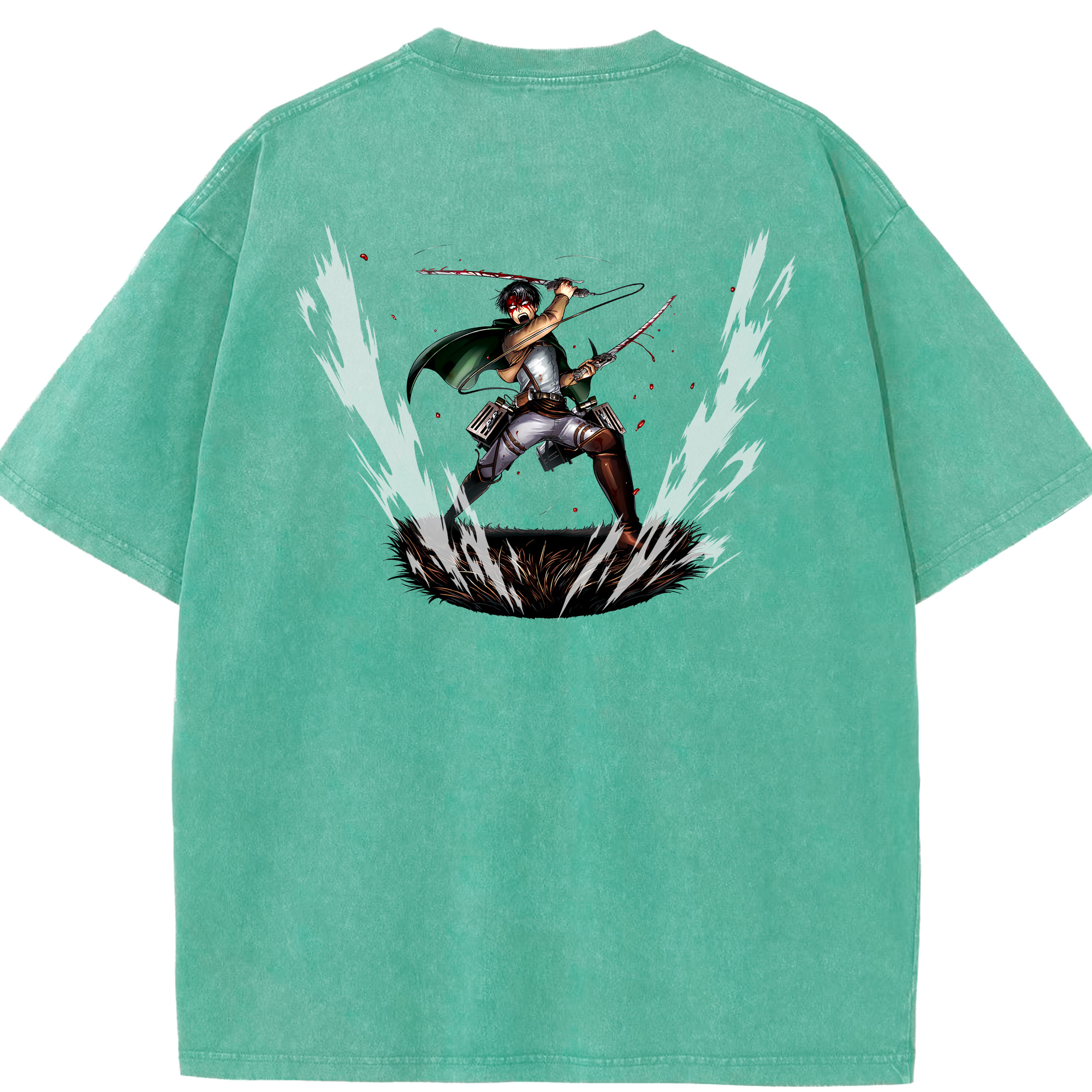 （画像用） 進撃の巨人 リヴァイ·アッカーマン Attack on Titan Levi Ackerman 綿100% ヴィンテージ風 半袖Tシャツ（背面プリント）